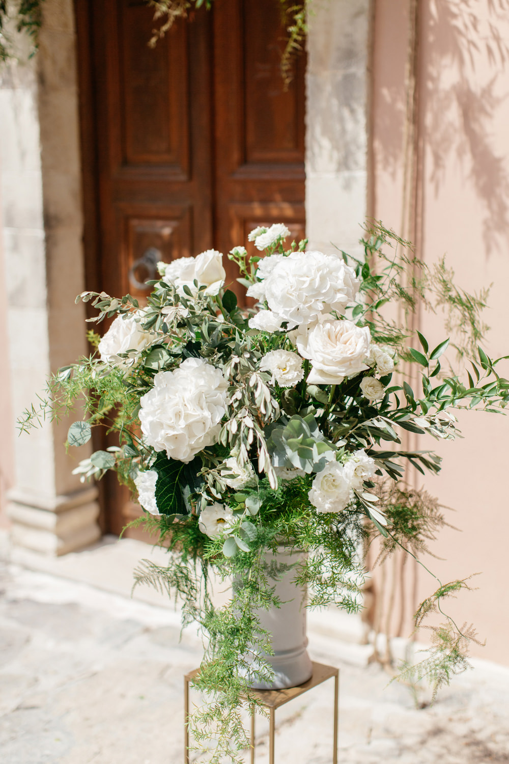 Ceremony Aisle Flowers Tall Doorway Arch Backdrop Crete Wedding HannaMonika Wedding Photography