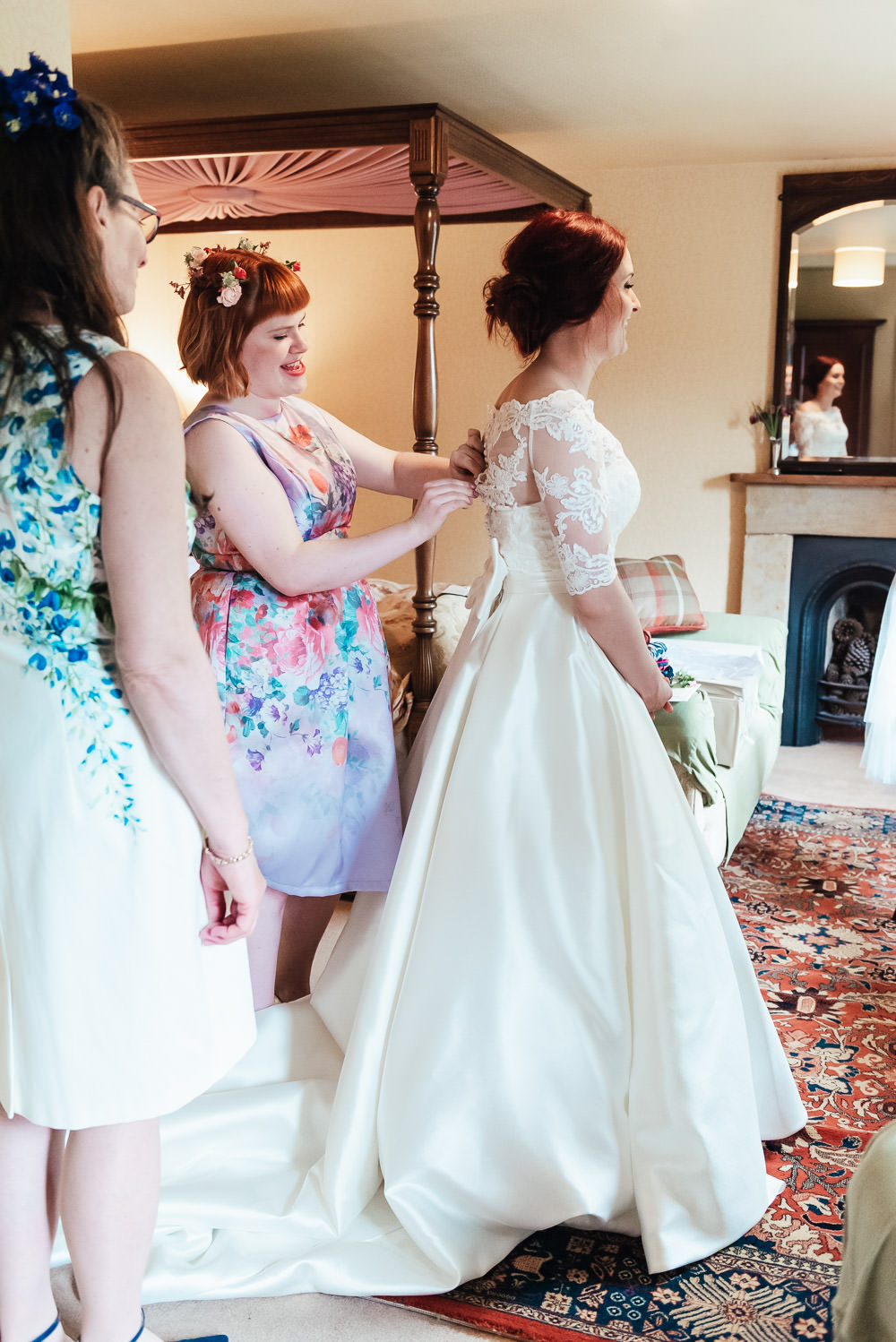Dress Gown Bride Bridal Pockets Lace Sleeves Bow Back Bardot DIY Barn Wedding Jessica Grace Photography