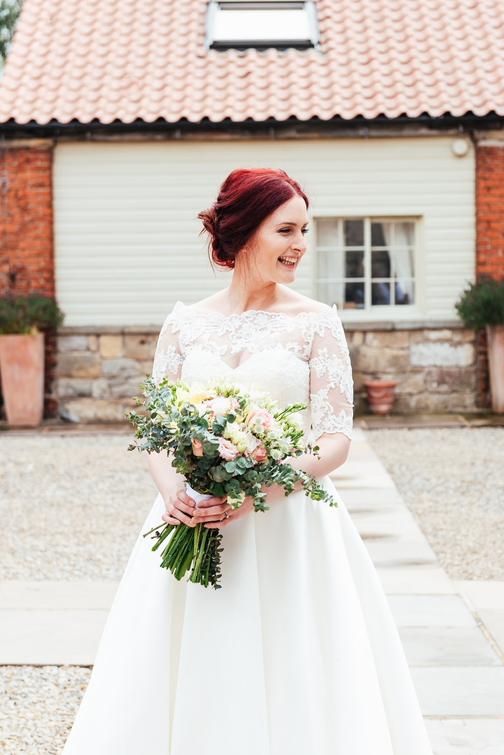 Dress Gown Bride Bridal Pockets Lace Sleeves Bow Back Bardot DIY Barn Wedding Jessica Grace Photography