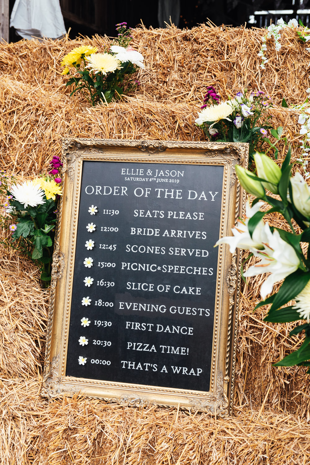 Order of the Day Sign Signs Chalk Board DIY Barn Wedding Jessica Grace Photography