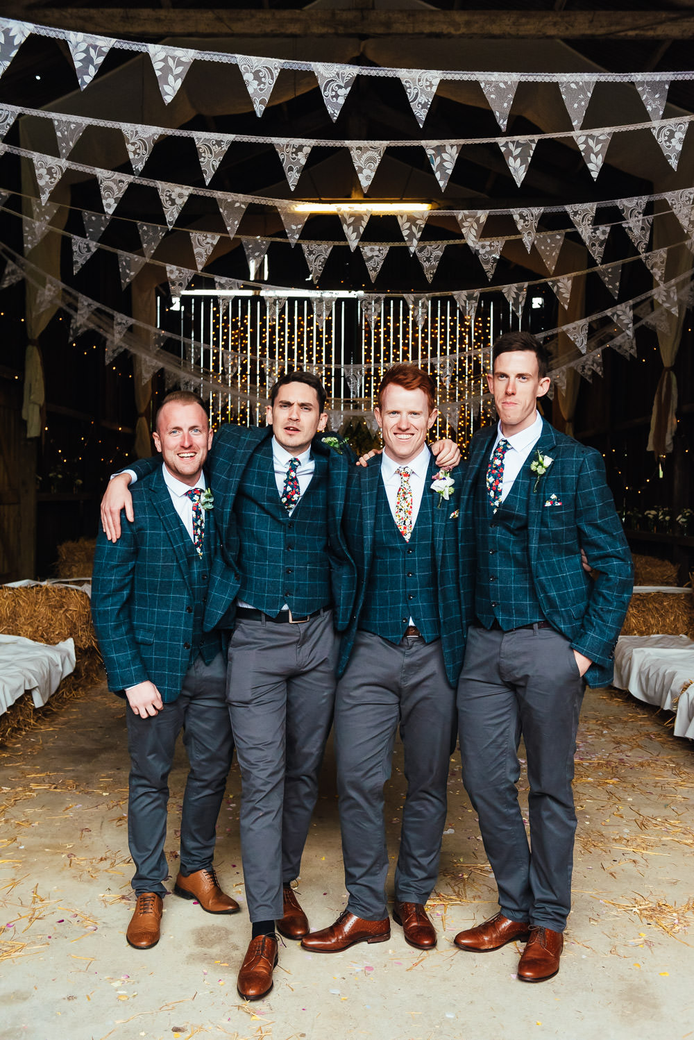 Groom Suit Blue Check Floral Tie Pocketsquare Groomsmen DIY Barn Wedding Jessica Grace Photography