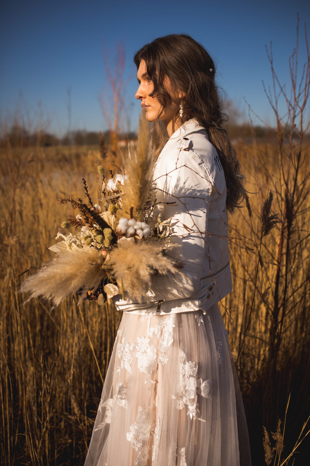 Bride Bridal Bouquet Flowers Pampas Grass Wheat Feather Dried Flower Wedding Ideas Dan Lambourne Photography
