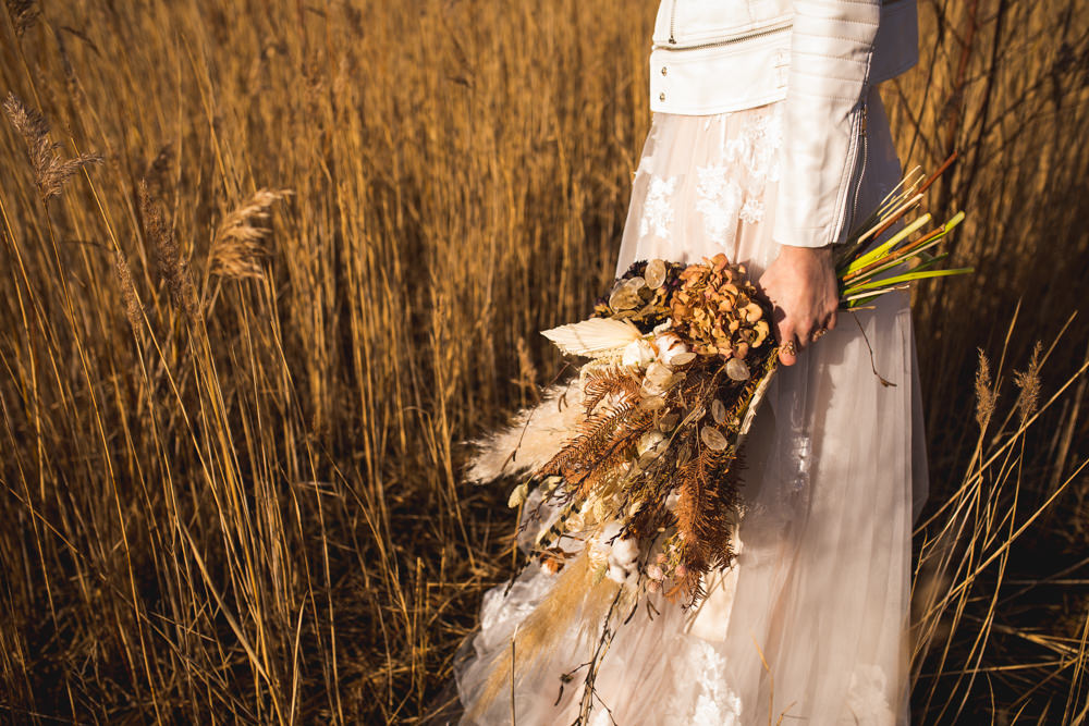 Bride Bridal Bouquet Flowers Pampas Grass Wheat Feather Dried Flower Wedding Ideas Dan Lambourne Photography