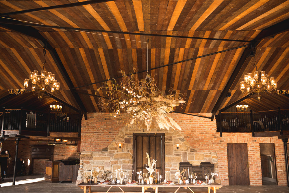 Barn Flower Installation Pampas Grass Wheat Hanging Suspended Dried Flower Wedding Ideas Dan Lambourne Photography