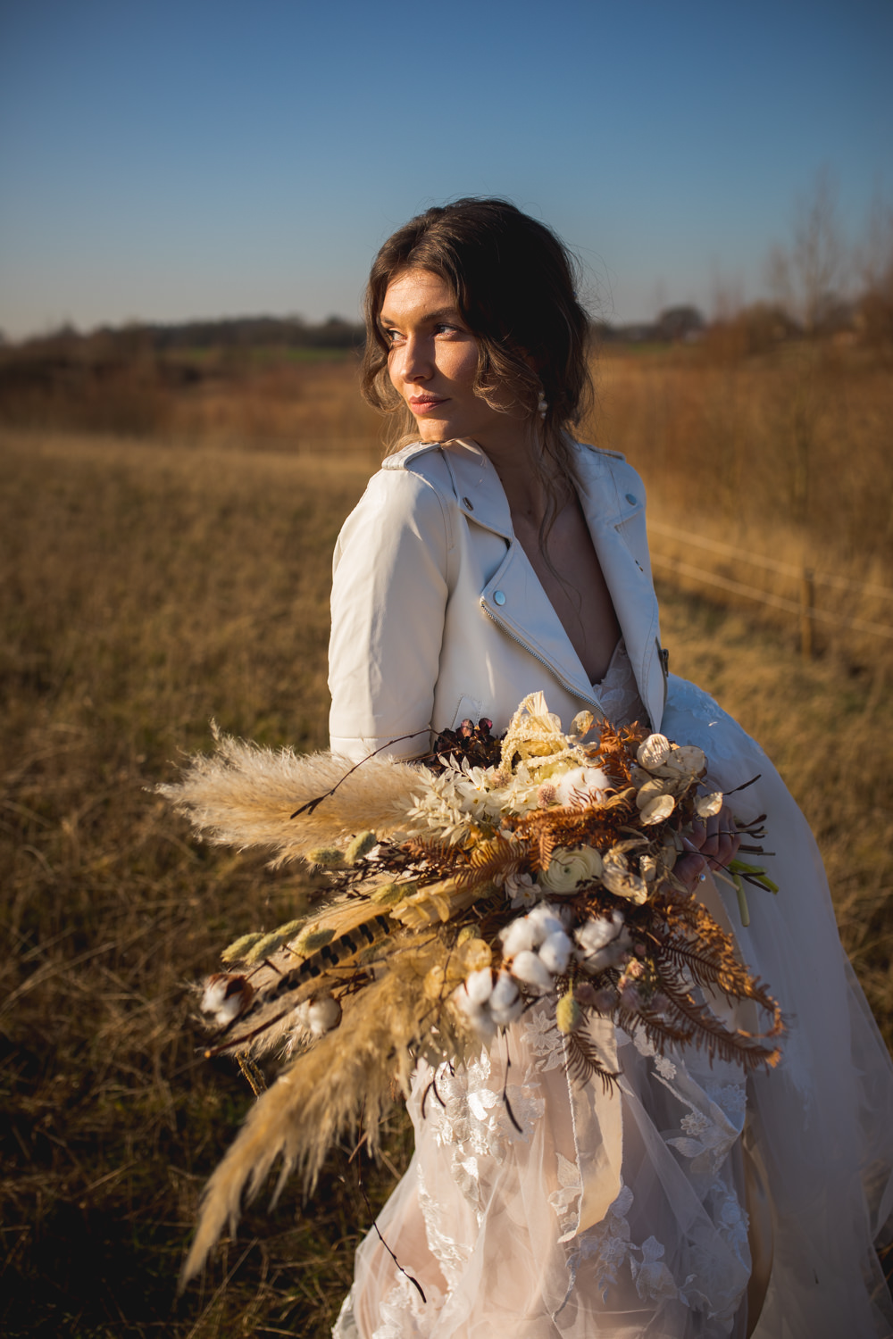 Bride Bridal Bouquet Flowers Pampas Grass Wheat Feather Dried Flower Wedding Ideas Dan Lambourne Photography