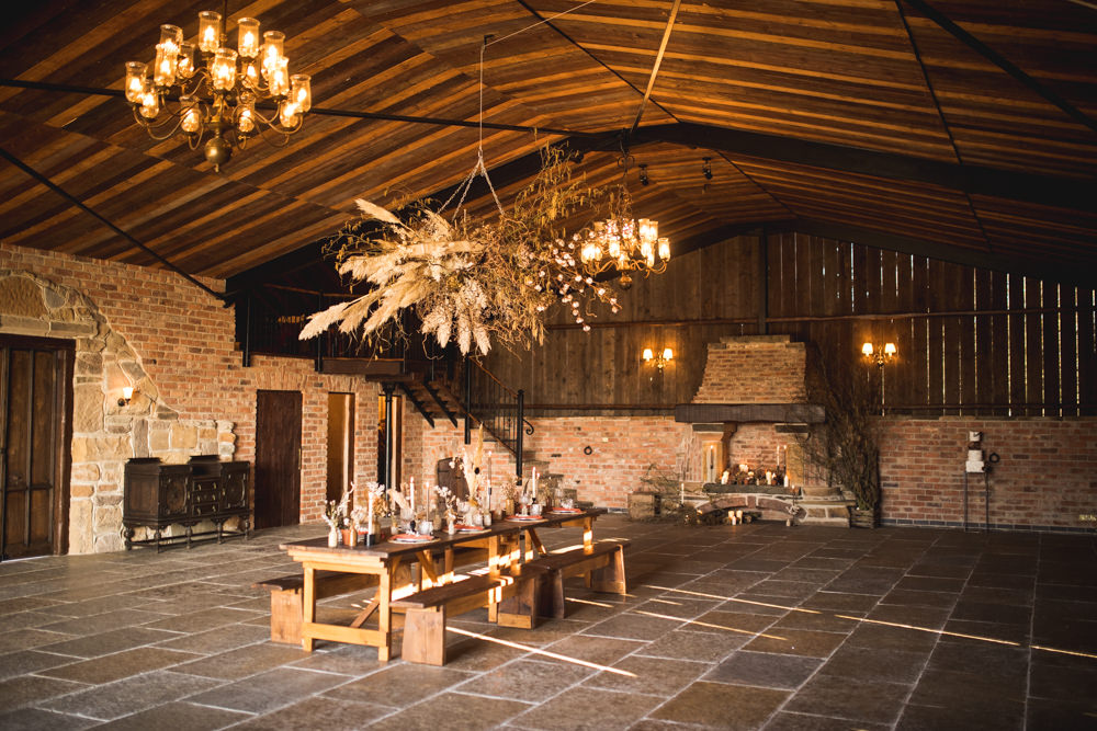 Barn Flower Installation Pampas Grass Wheat Hanging Suspended Dried Flower Wedding Ideas Dan Lambourne Photography