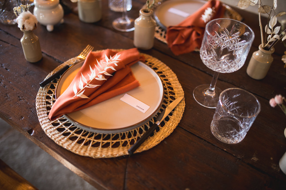 Table Decor Decorations Vases Flowers Candles Earthenware Ceramic Terracotta Napkins Dried Flower Wedding Ideas Dan Lambourne Photography
