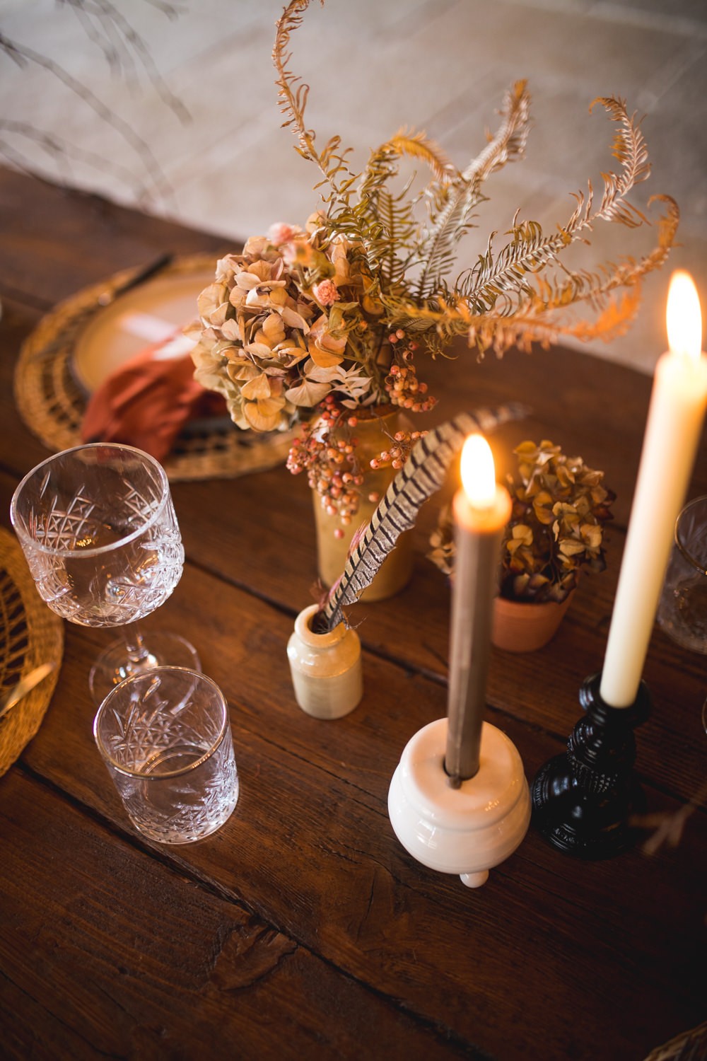 Table Decor Decorations Vases Flowers Candles Earthenware Ceramic Terracotta Napkins Dried Flower Wedding Ideas Dan Lambourne Photography