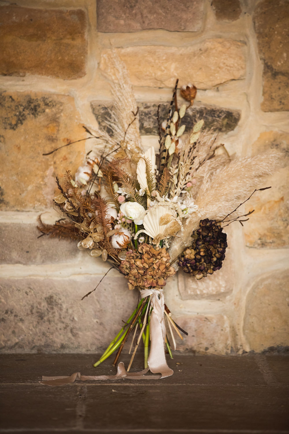 Bride Bridal Bouquet Flowers Pampas Grass Wheat Feather Dried Flower Wedding Ideas Dan Lambourne Photography