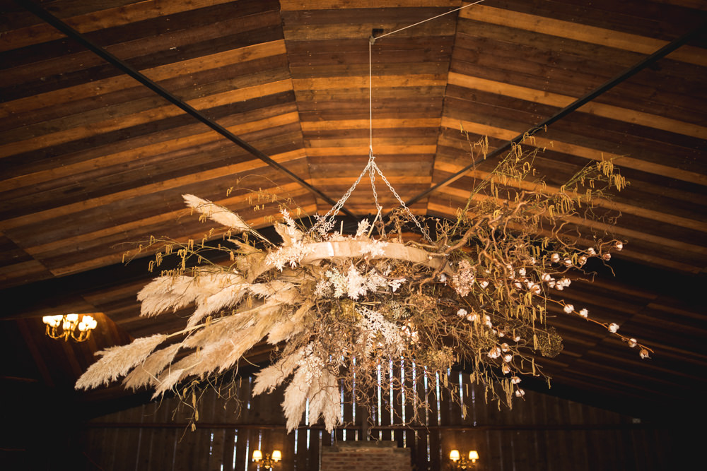 Barn Flower Installation Pampas Grass Wheat Hanging Suspended Dried Flower Wedding Ideas Dan Lambourne Photography