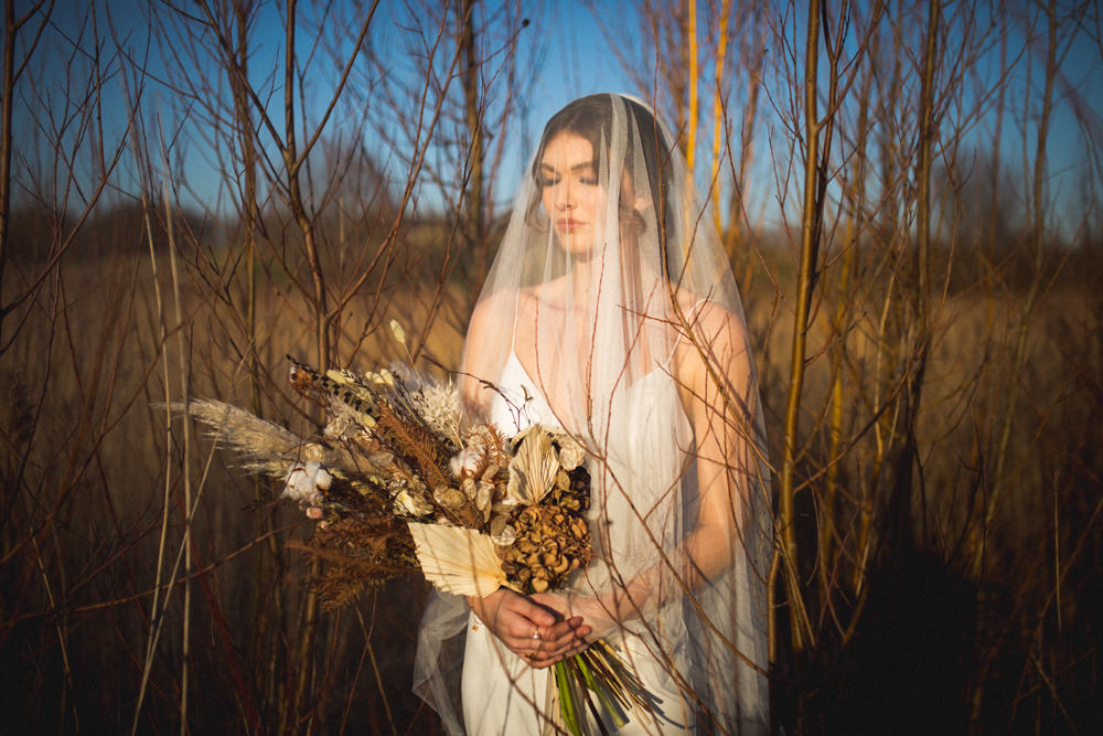 Bride Bridal Veil Dried Flower Wedding Ideas Dan Lambourne Photography