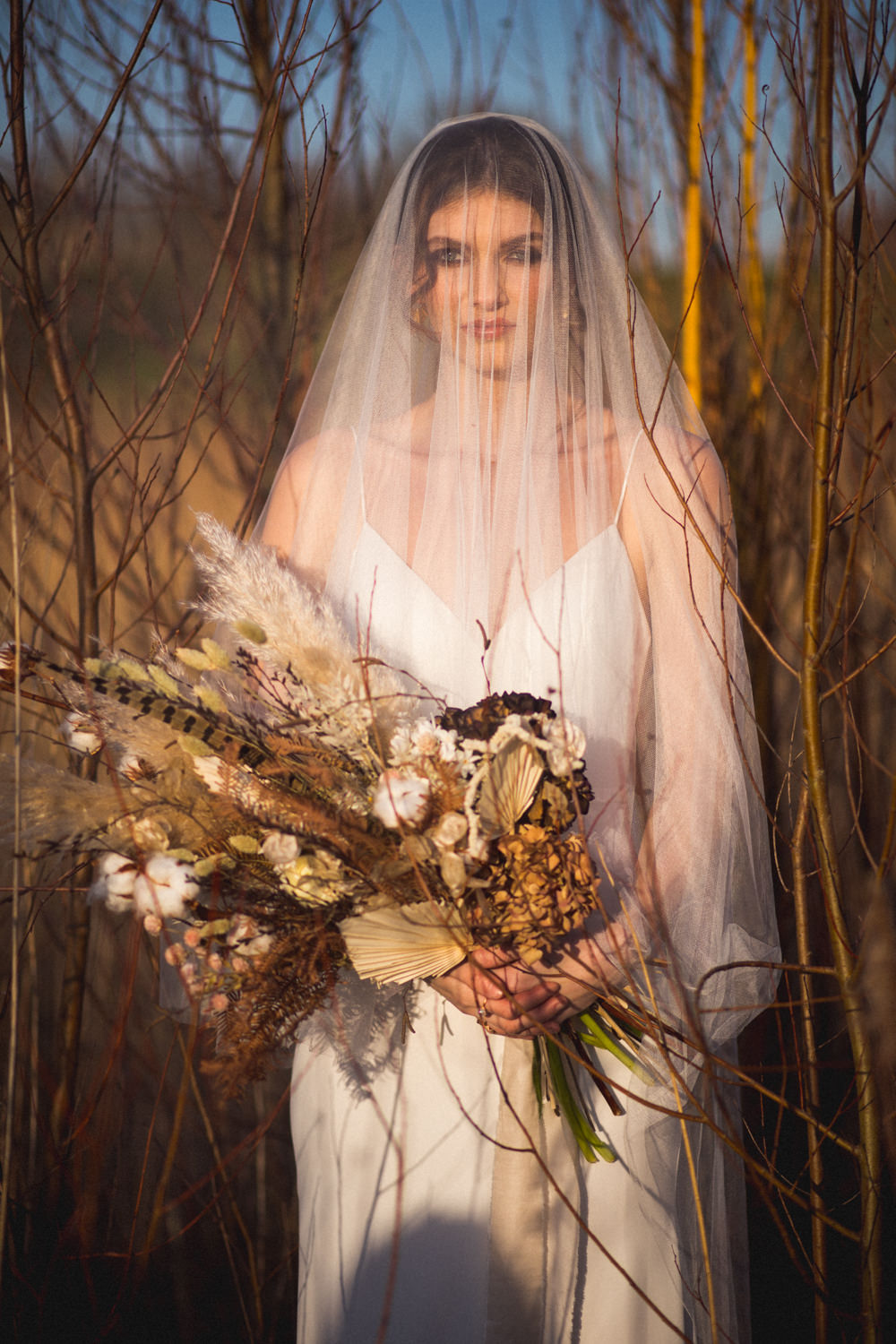 Bride Bridal Veil Dried Flower Wedding Ideas Dan Lambourne Photography