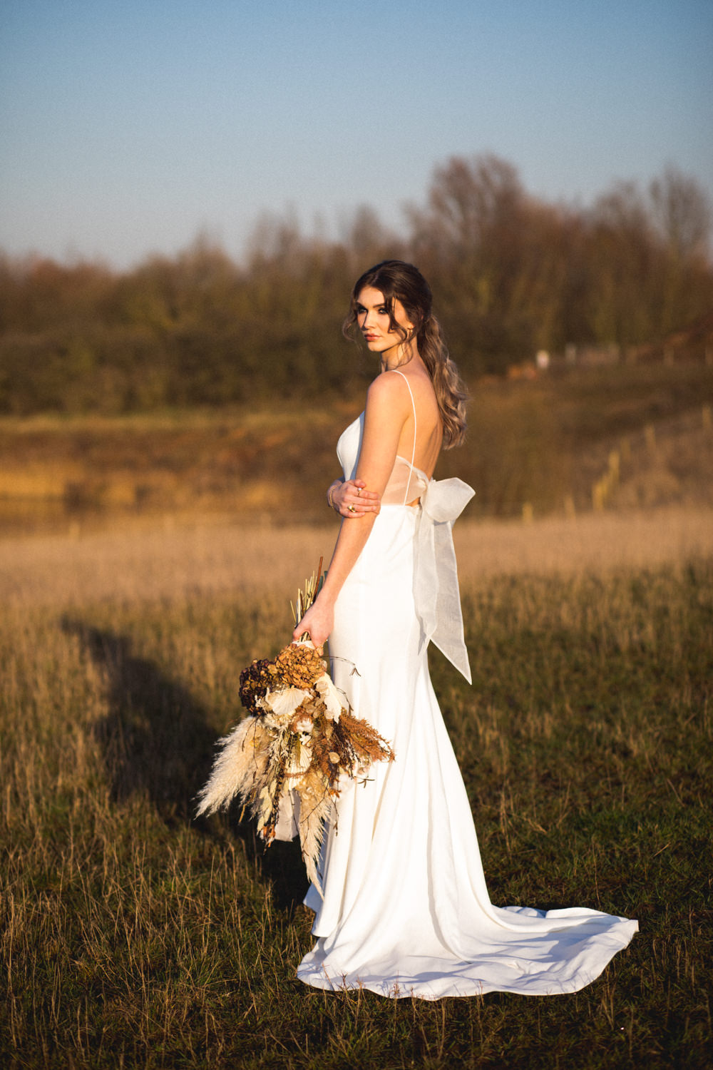 Dress Gown Bride Brdal Oui The Label Bow Back Straps Dried Flower Wedding Ideas Dan Lambourne Photography