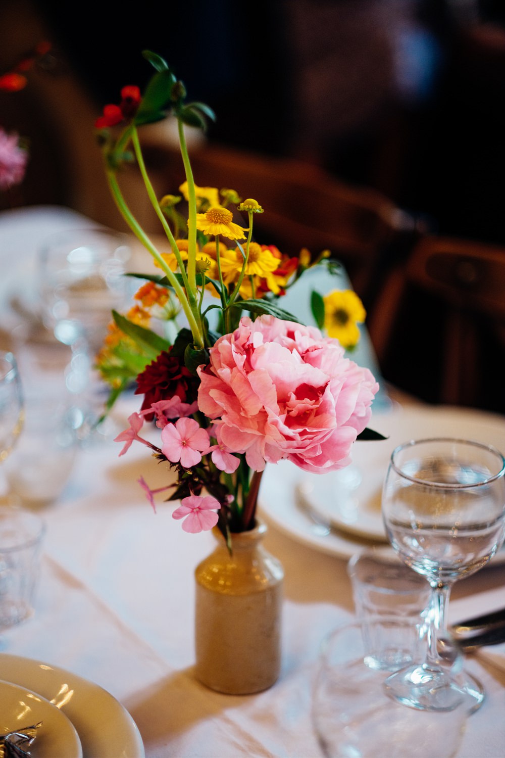 Table Flowers Centrepiece Decor Bottle Vases East London Wedding Marianne Chua Photography