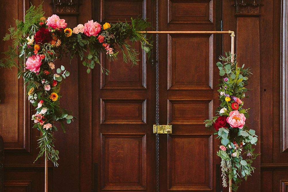 Metal Flower Arch Backdrop Ceremony Aisle Glynde Place Wedding Sarah London Photography