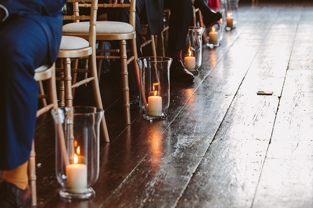Candles Aisle Ceremony Glynde Place Wedding Sarah London Photography