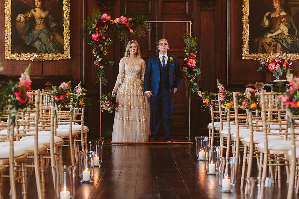 Glynde Place Wedding Sarah London Photography Metal Flower Arch Backdrop Ceremony Aisle