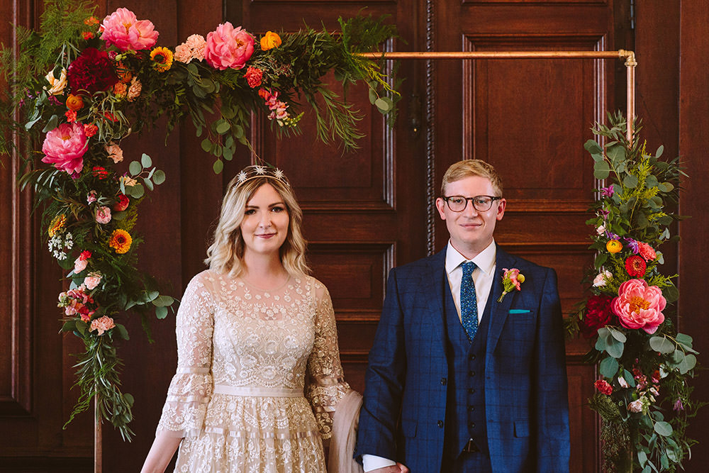 Glynde Place Wedding Sarah London Photography Metal Flower Arch Backdrop Ceremony Aisle