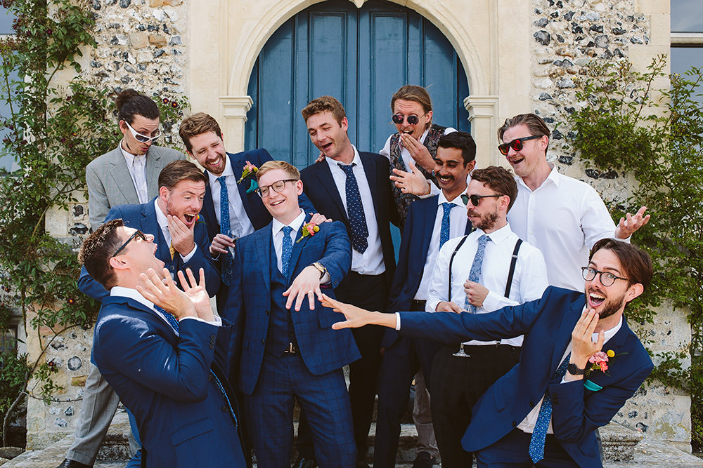 Groom Groomsmen Suit Blue Tie Glynde Place Wedding Sarah London Photography