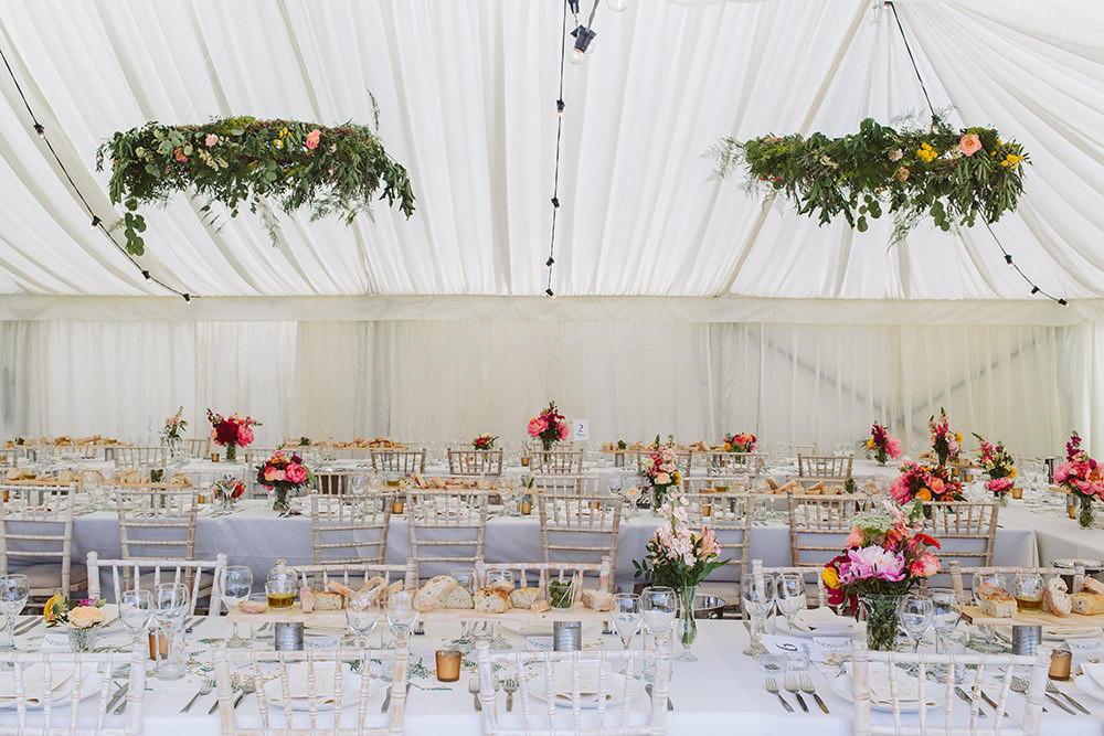 Marquee Decor Hanging Foliage Hoop Decor Glynde Place Wedding Sarah London Photography