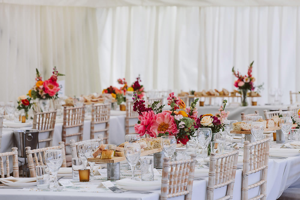 Long Table Decor Colourful Flowers Vases Glynde Place Wedding Sarah London Photography