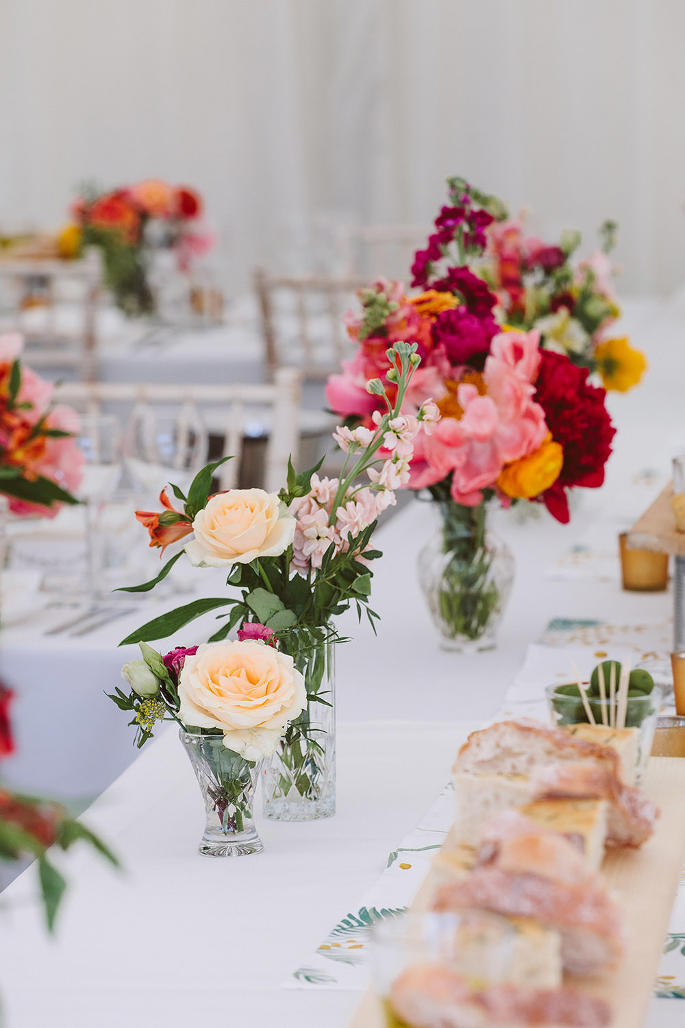 Long Table Decor Colourful Flowers Vases Glynde Place Wedding Sarah London Photography