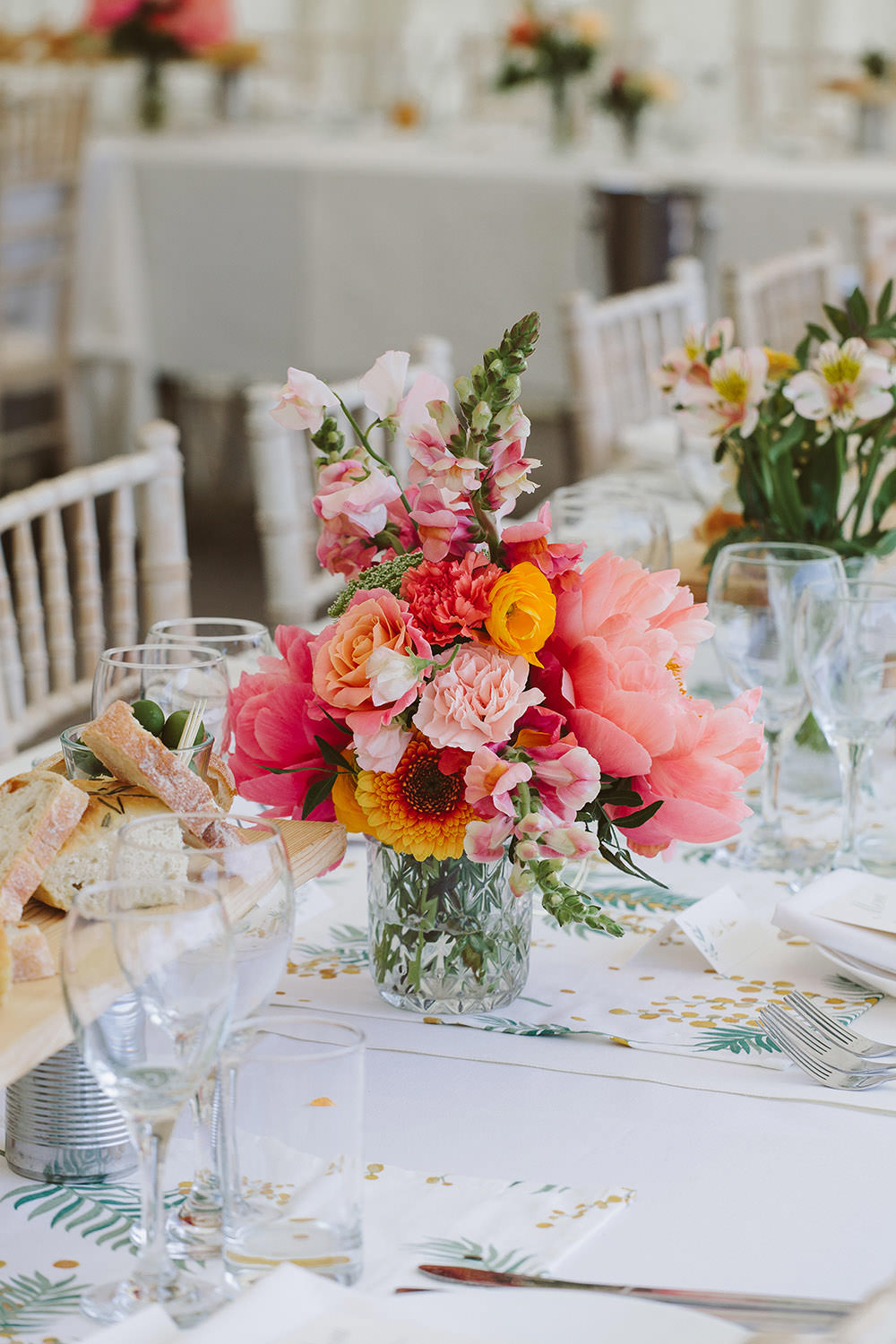 Long Table Decor Colourful Flowers Vases Glynde Place Wedding Sarah London Photography