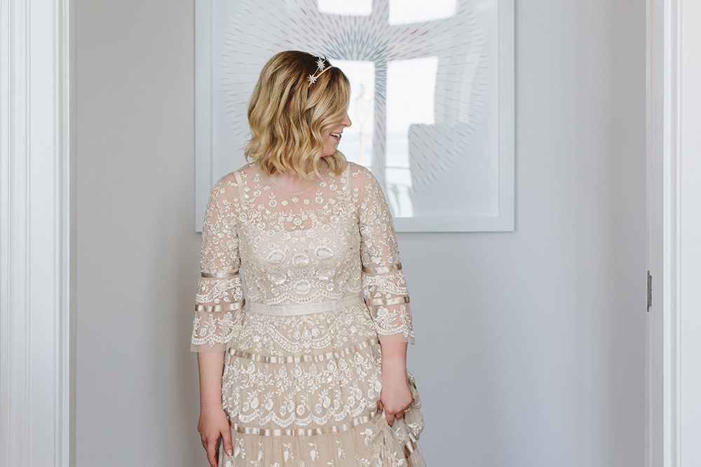 Dress Gown Bride Bridal Needle and Thread Lace Tier Long Sleeves Glynde Place Wedding Sarah London Photography