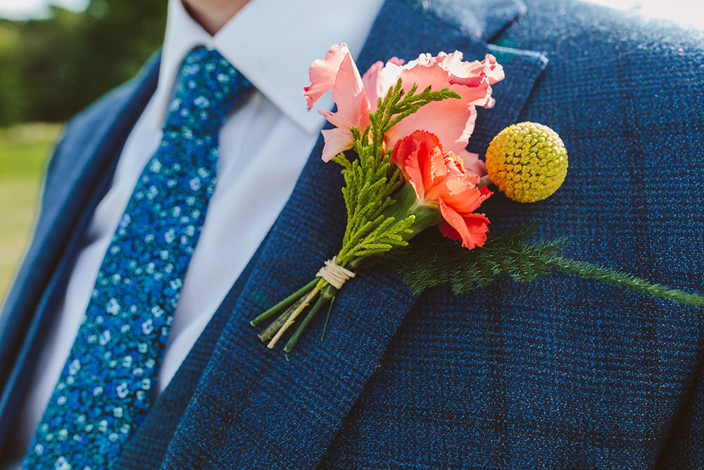Groom Groomsmen Suit Blue Tie Buttonhole Flowers Glynde Place Wedding Sarah London Photography