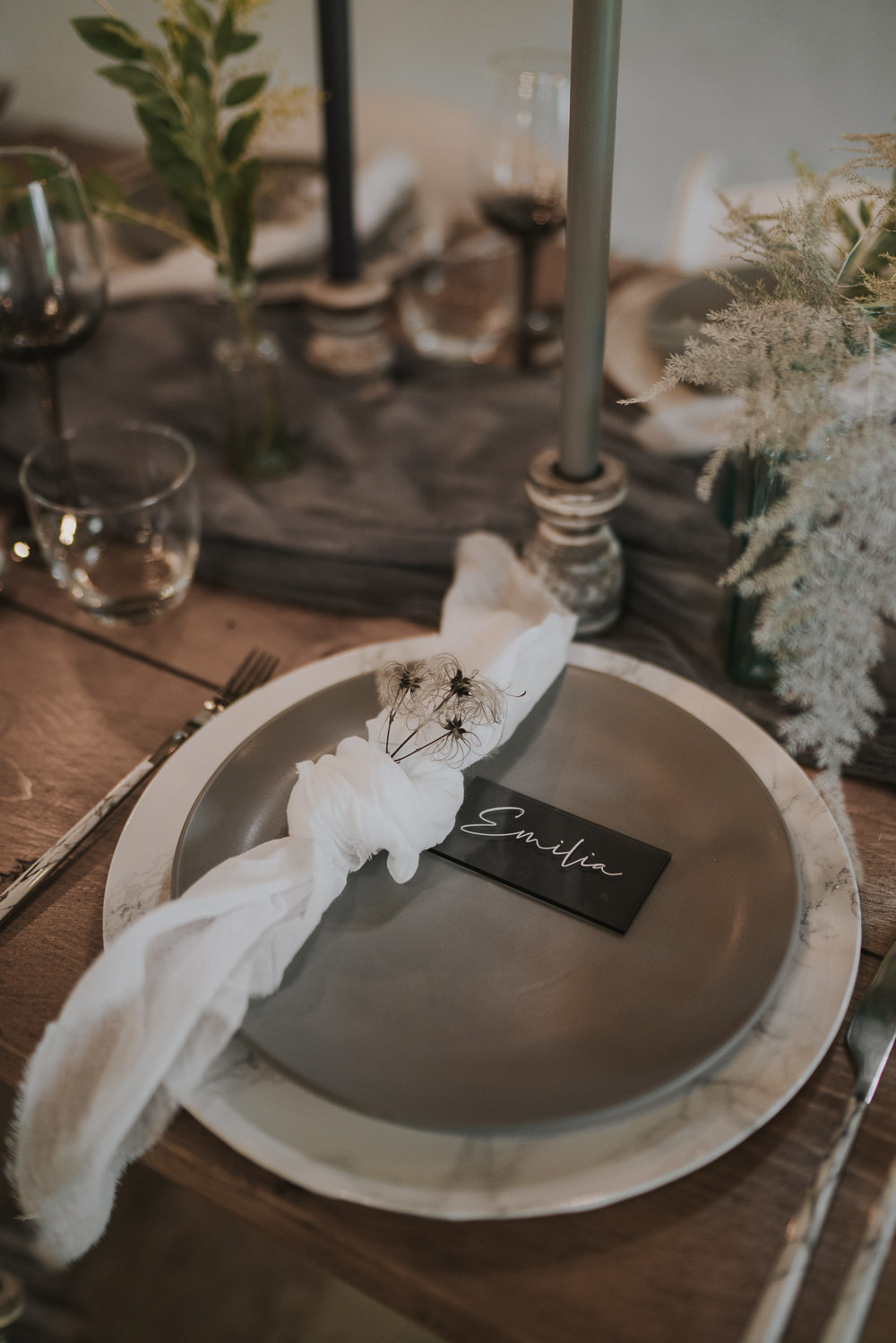 Calligraphy Place Name Clear Perspex Acrylic Place Setting Napkin Grey Wedding Ideas Grace Elizabeth