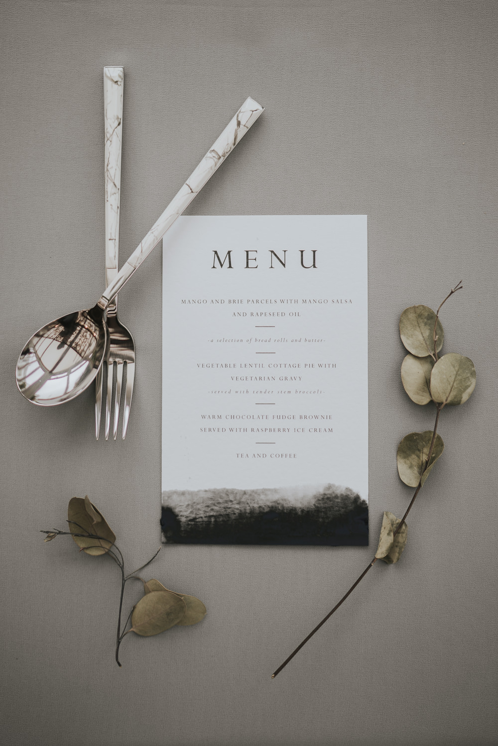 Menu Cultery Watercolour Grey Wedding Ideas Grace Elizabeth