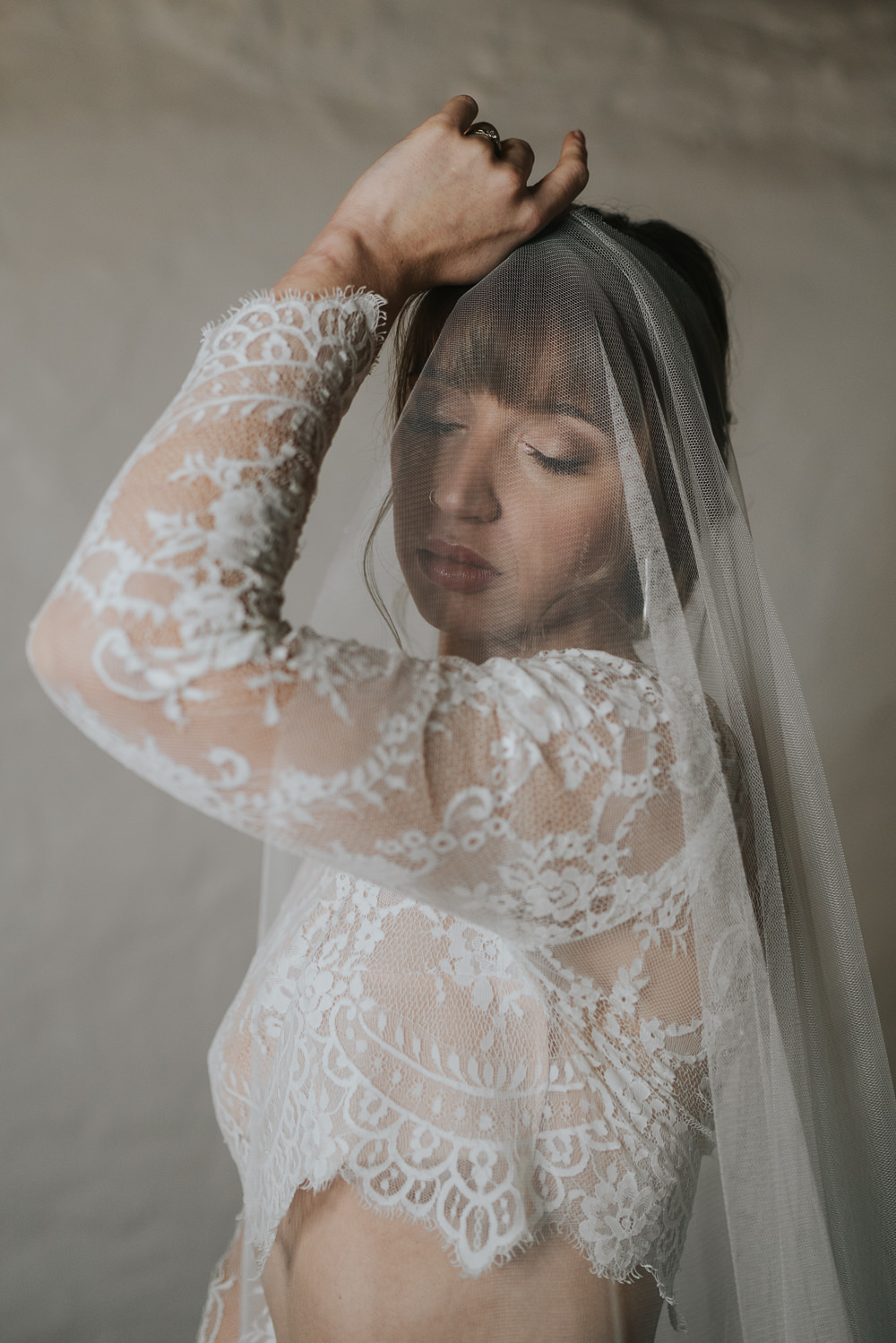Dress Gown Bride Bridal Separates Lace Top Tulle Skirt Veil Grey Wedding Ideas Grace Elizabeth