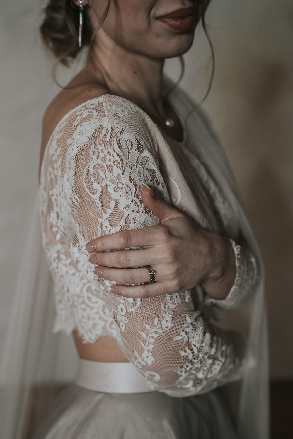 Dress Gown Bride Bridal Separates Lace Top Tulle Skirt Veil Grey Wedding Ideas Grace Elizabeth
