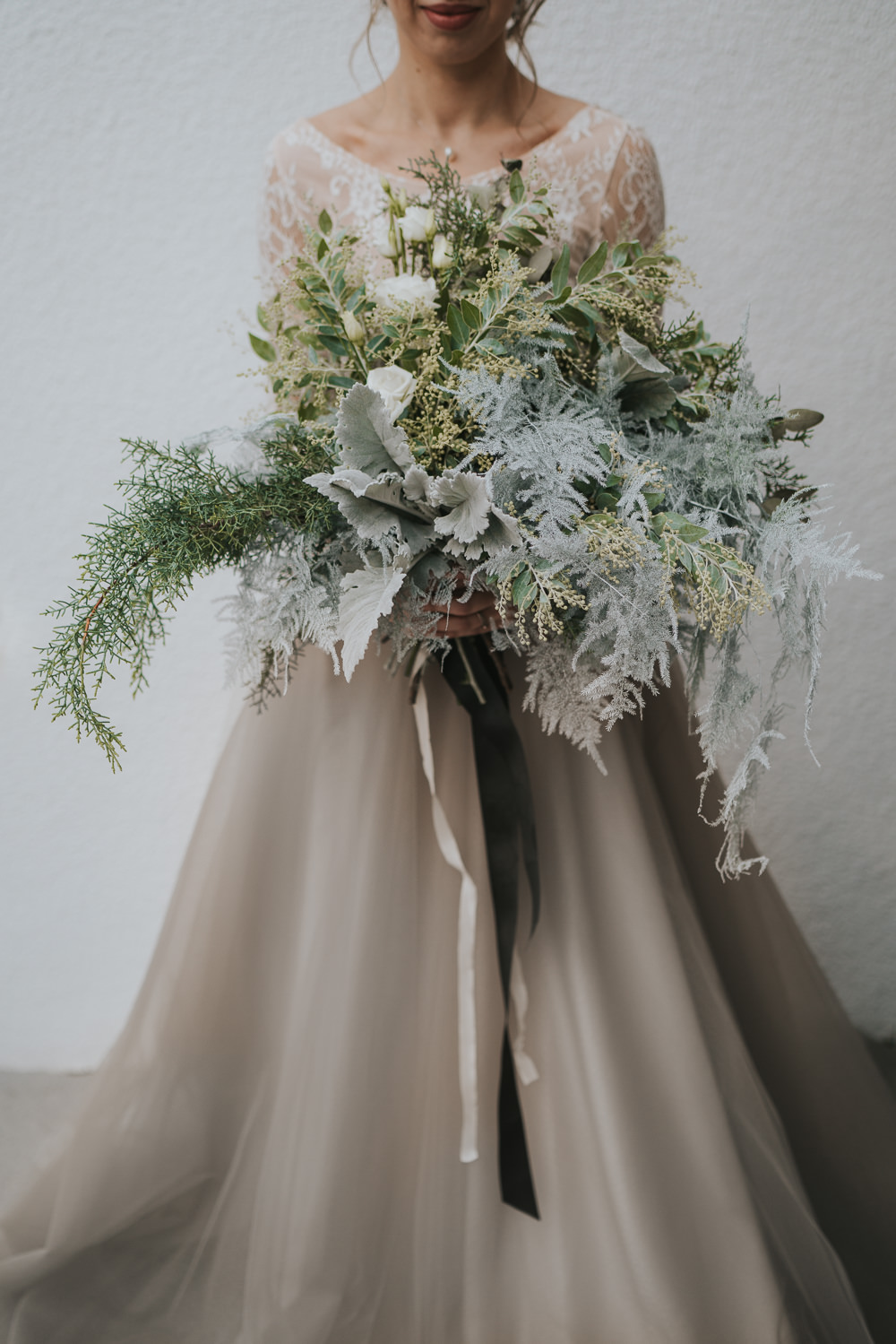 Bouquet Flowers Bride Bridal Ribbon Greenery Foliage Grey Wedding Ideas Grace Elizabeth