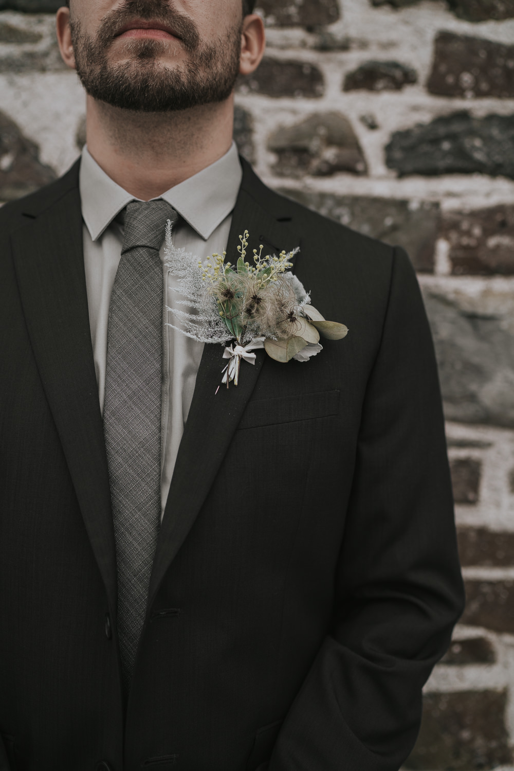 Groom Suit Tie Buttonhole Flowers Grey Wedding Ideas Grace Elizabeth