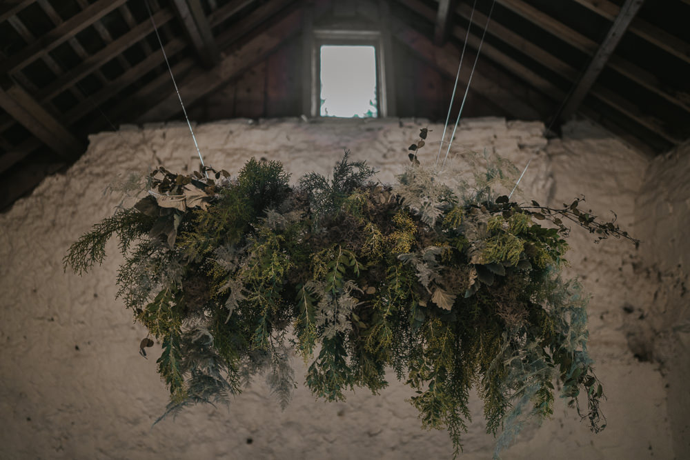 Suspended Flowers Installation Hanging Cloud Greenery Foliage Grey Wedding Ideas Grace Elizabeth