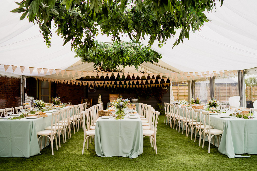 Table Decor Garland Flowers Centrpiece Long Tables Bunting Foliage Hoops Holford Estate Wedding Voyteck Photography