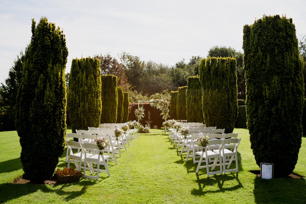 Outdoor Garden Ceremony Flower Arch Aisle Flowers Holford Estate Wedding Voyteck Photography