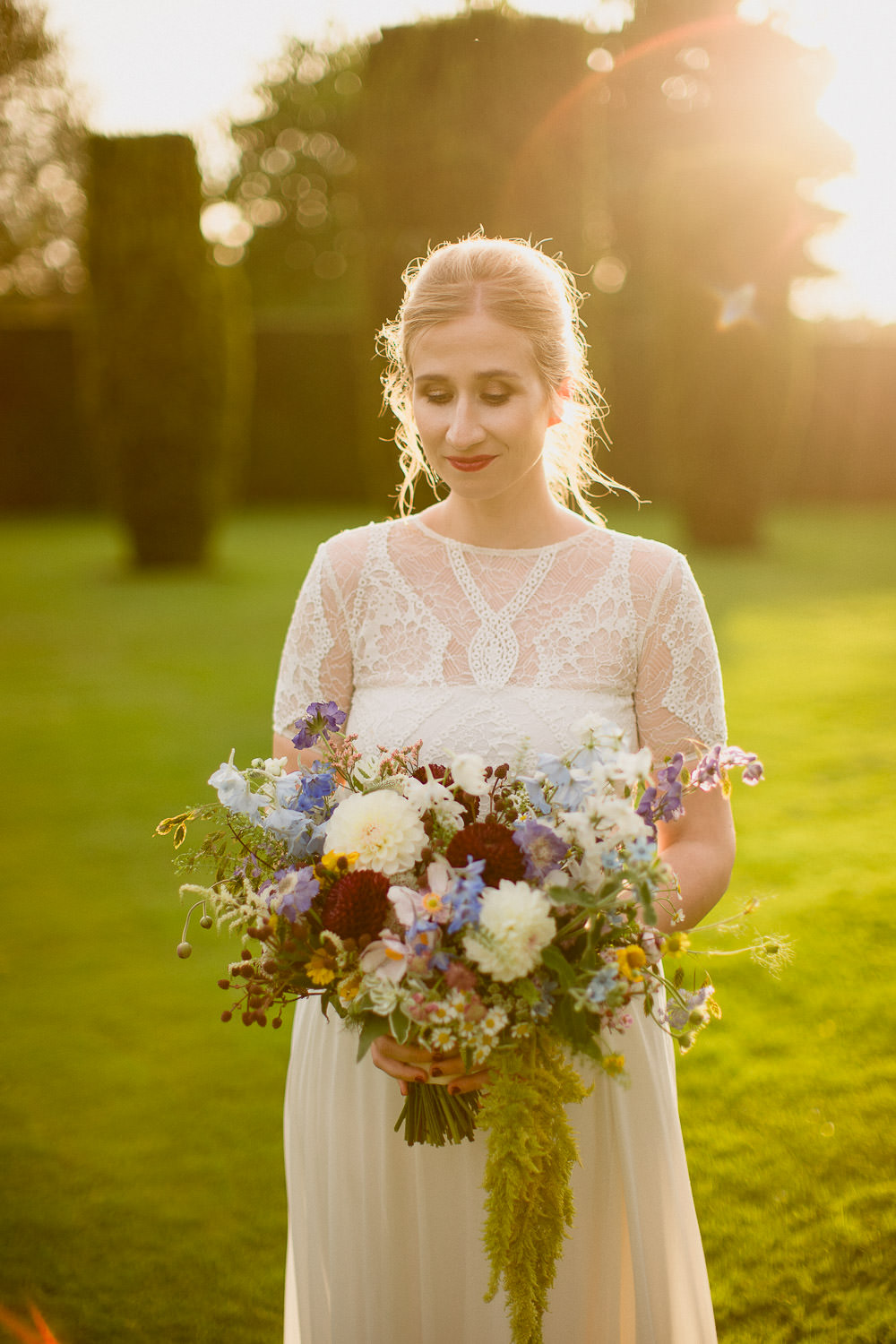 Dress Gown Bride Bridal Sleeves Valentina Grace Loves Lace Bouquet Flowers Bride Bridal Dahlia Daisy Holford Estate Wedding Voyteck Photography