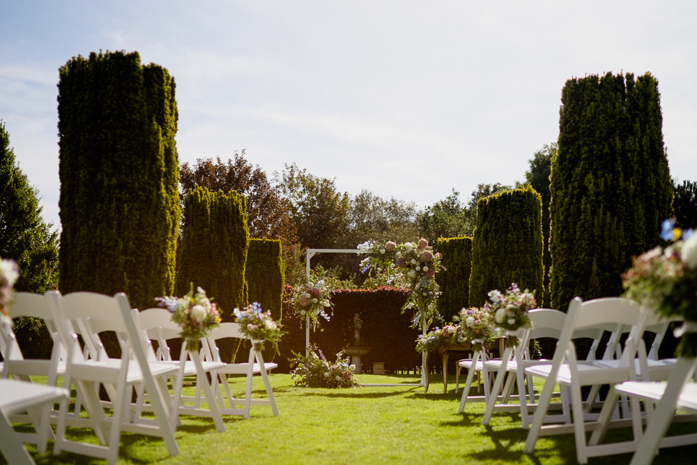 Outdoor Garden Ceremony Flower Arch Aisle Flowers Holford Estate Wedding Voyteck Photography