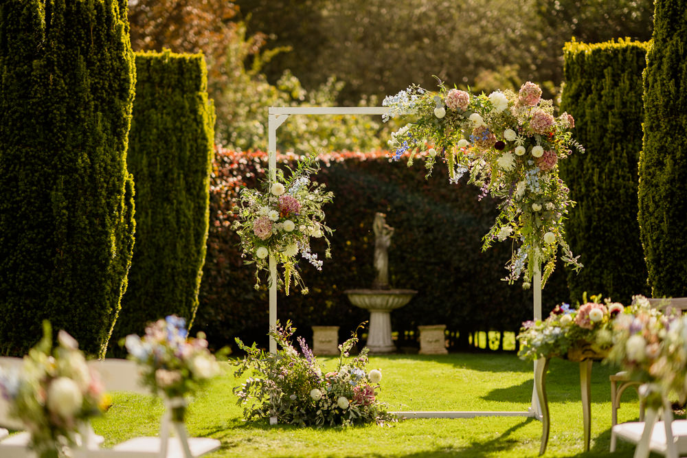 Outdoor Garden Ceremony Flower Arch Aisle Flowers Holford Estate Wedding Voyteck Photography