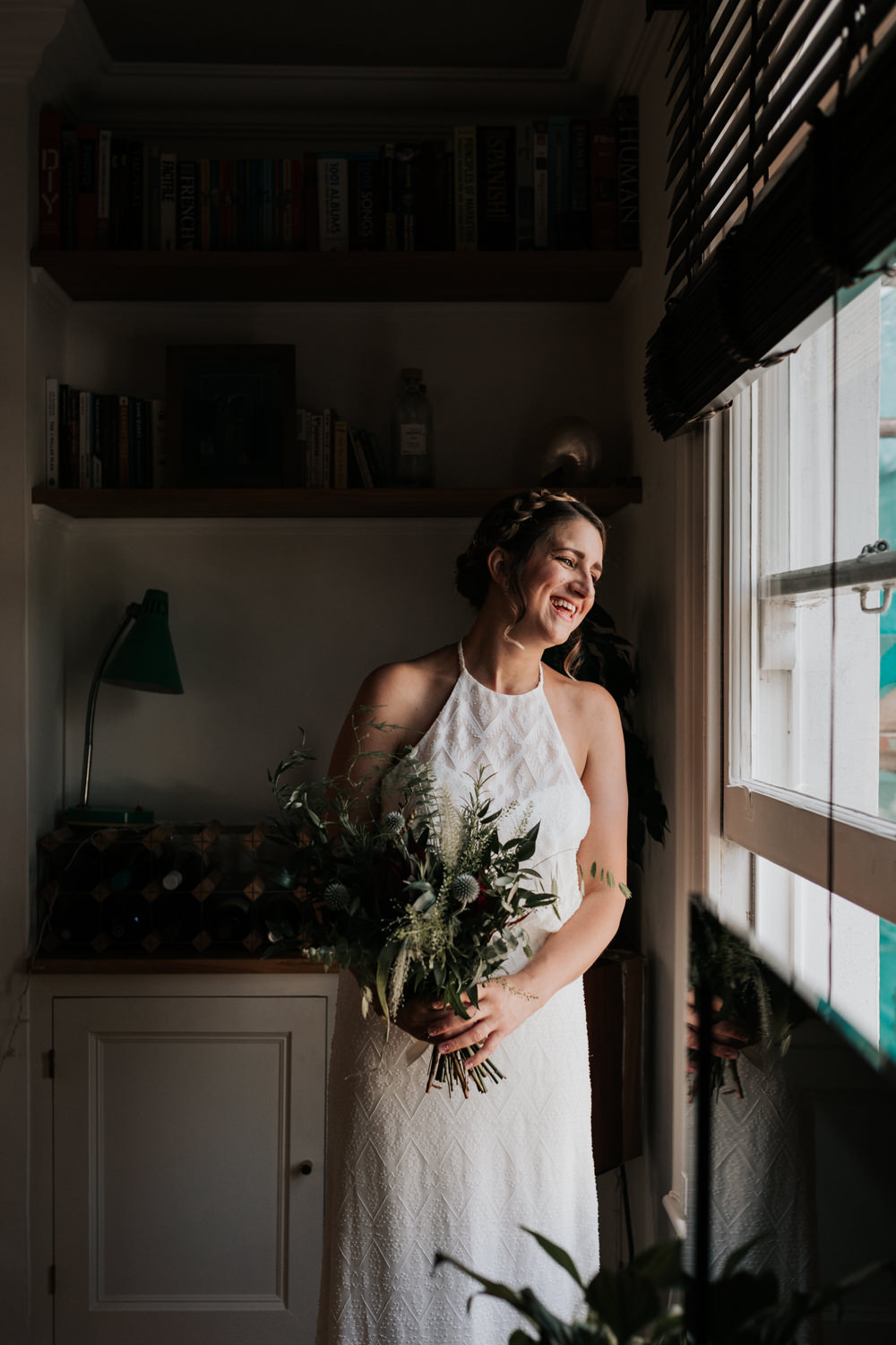 Dress Gown Bride Bridal Lace Halterneck Indie City Wedding Kate Gray Photography