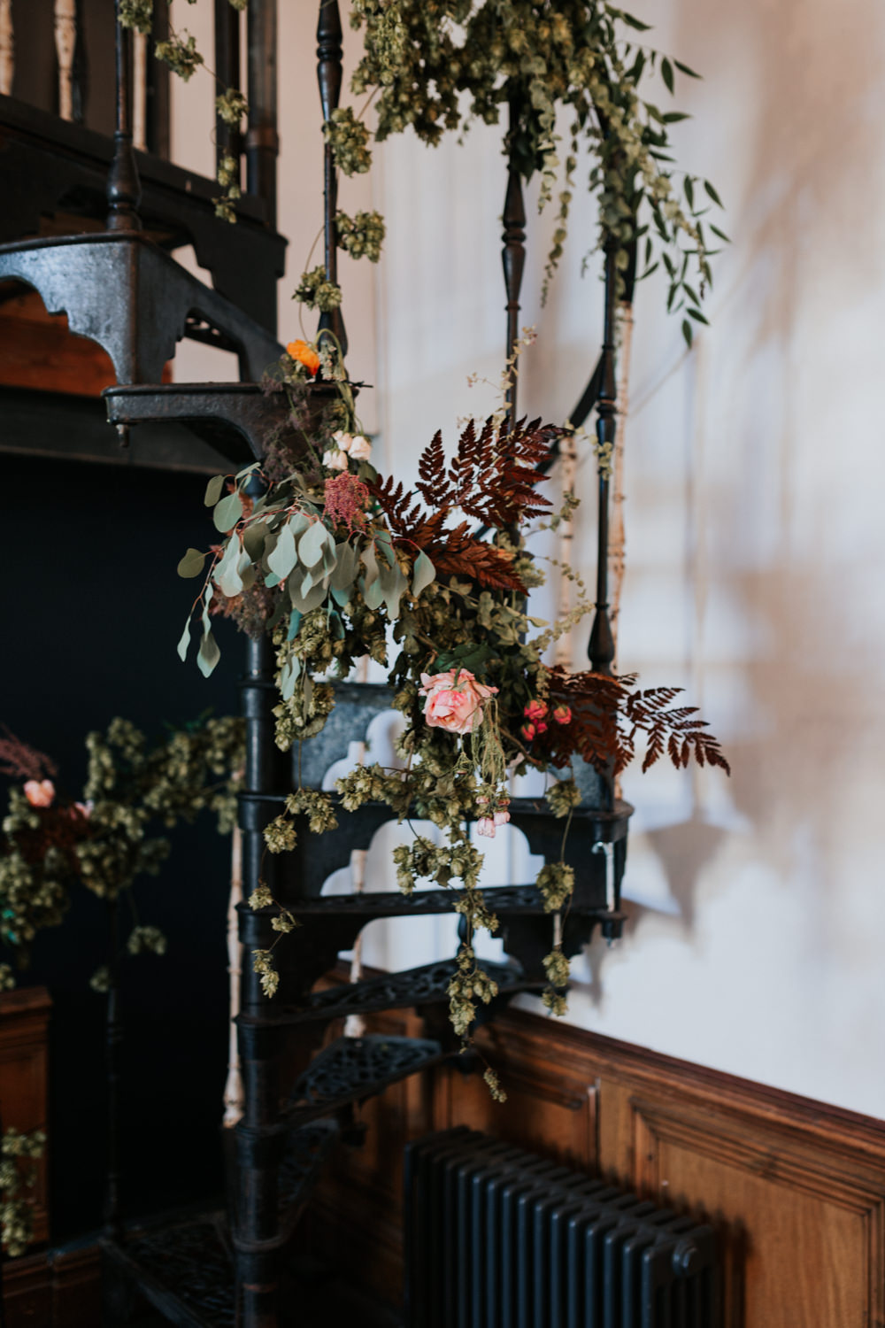 Stairs Staircase Flowers Greenery Indie City Wedding Kate Gray Photography