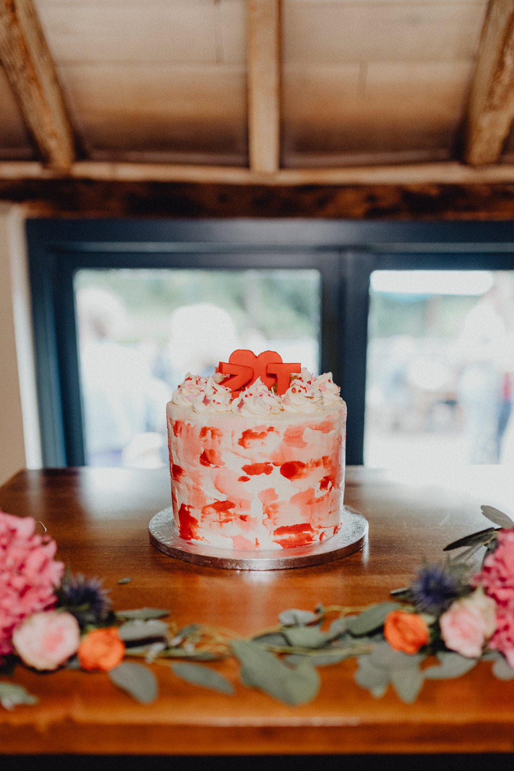 Pink Red Buttercream Cake Intimate Pub Wedding Heather Sham Photography