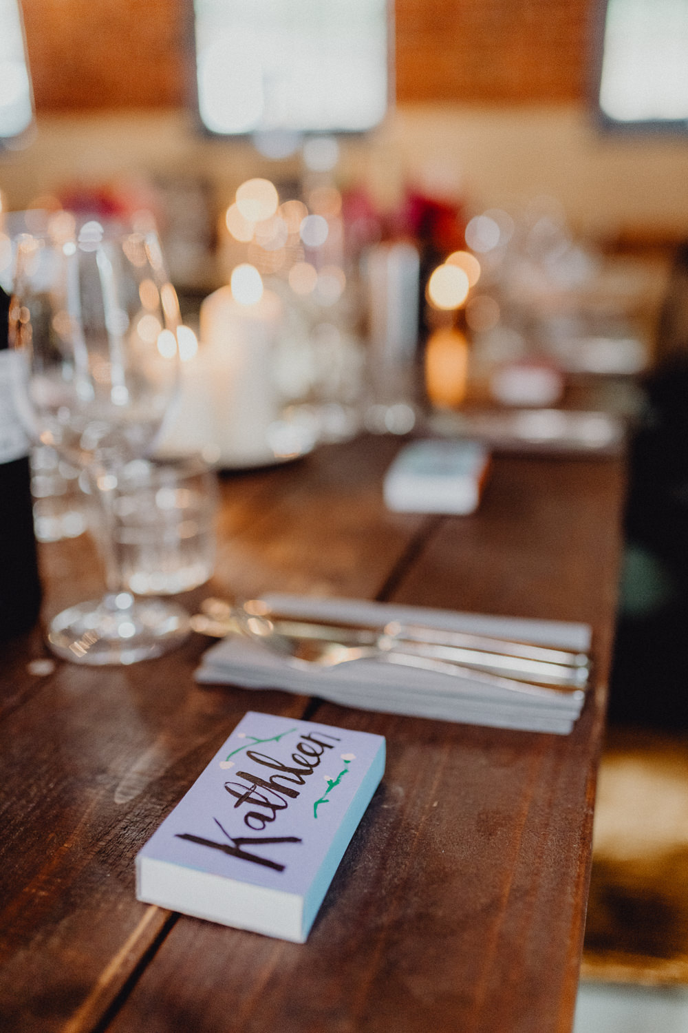 Matchbox Favours Place Name Intimate Pub Wedding Heather Sham Photography