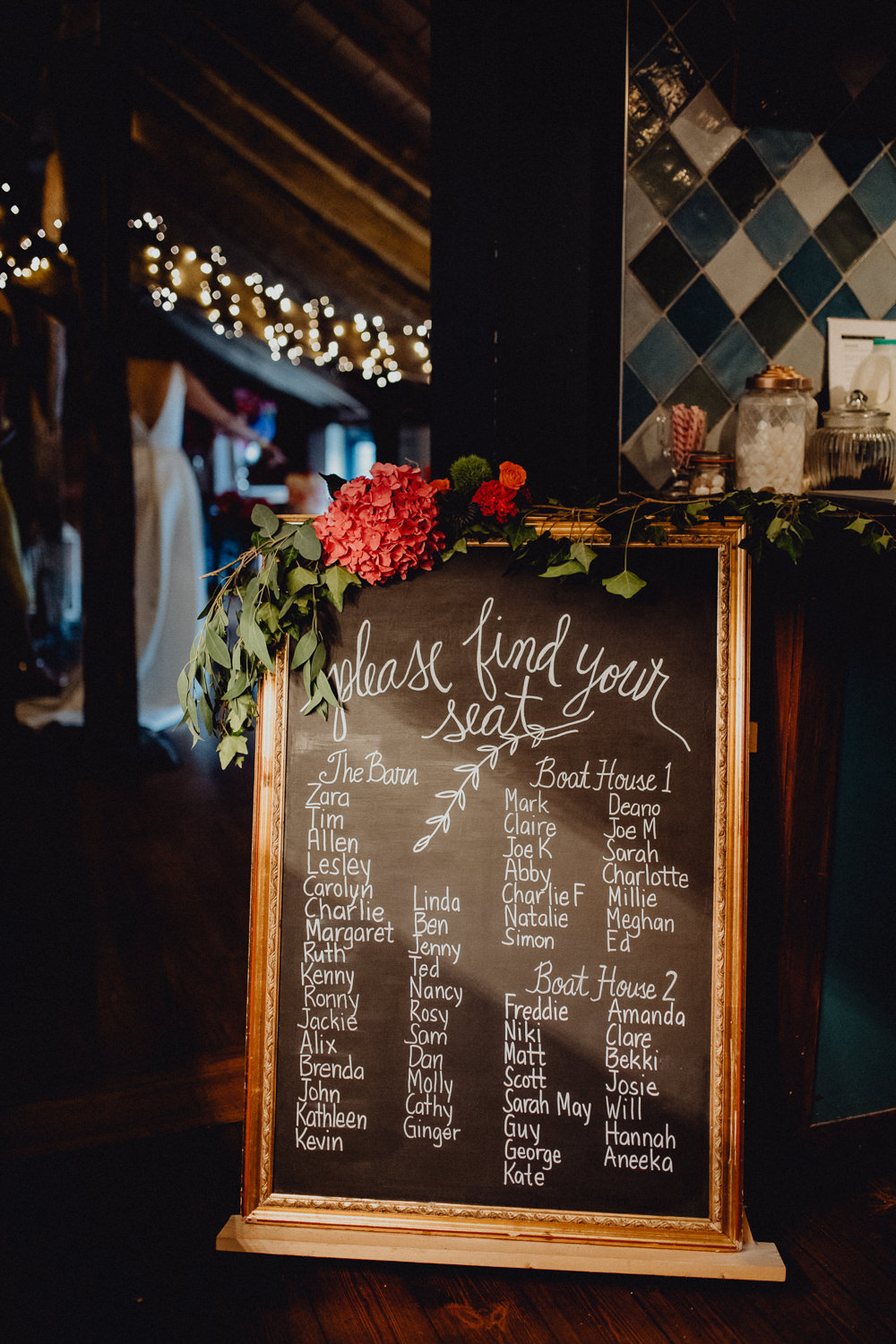 Black Board Chalk Table Plan Seating Chart Flowers Intimate Pub Wedding Heather Sham Photography