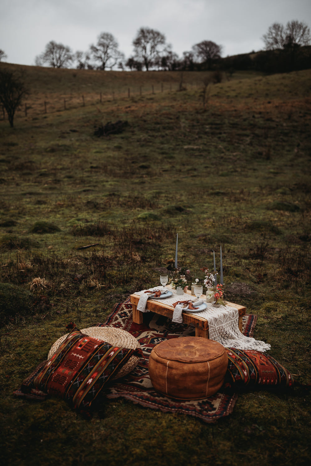 Table Tablescape Macrame Plates Linen Ribbon Candles Flowers LGBTQ+ Elopement Thyme Lane Photography