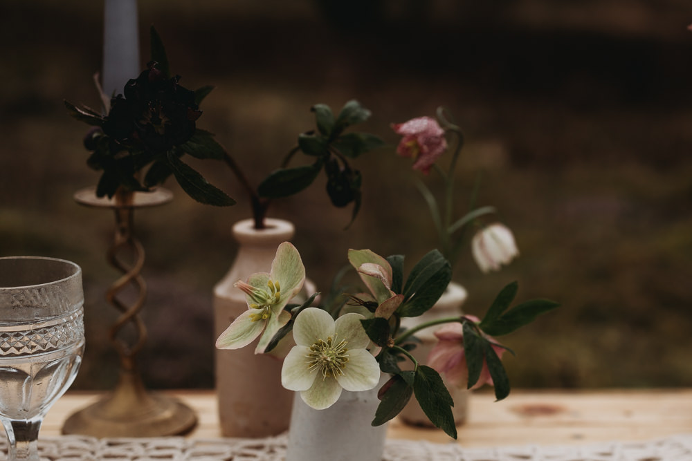 Table Tablescape Macrame Plates Linen Ribbon Candles Flowers LGBTQ+ Elopement Thyme Lane Photography