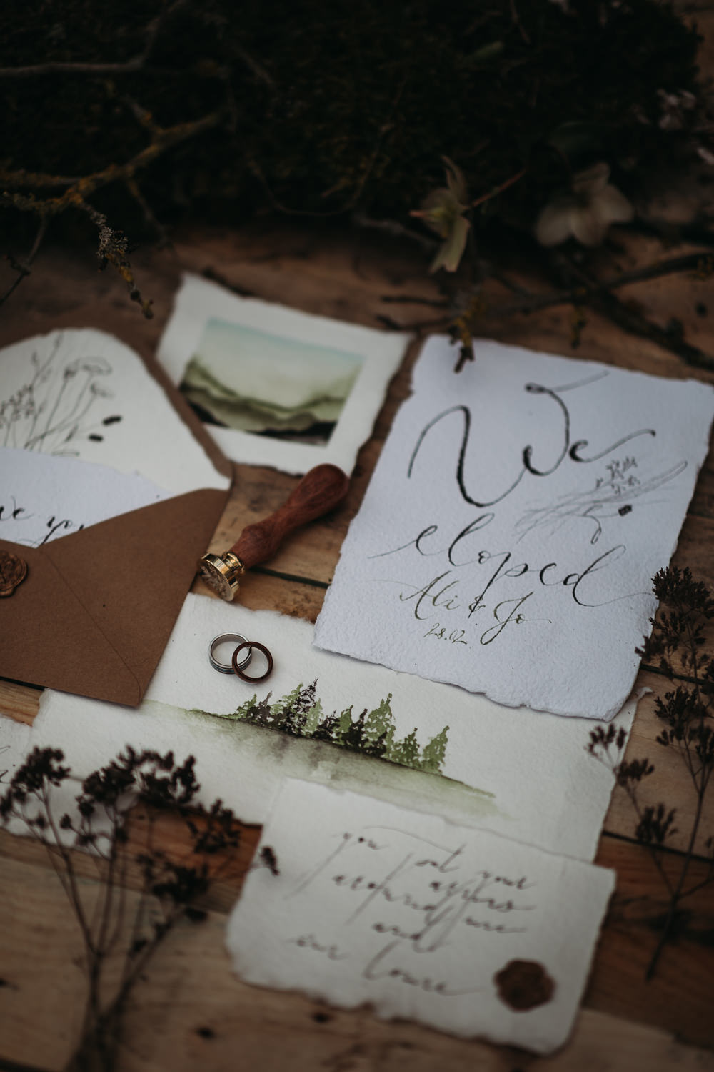 Stationery Invite Invitations Calligraphy Painted Illustrated LGBTQ+ Elopement Thyme Lane Photography