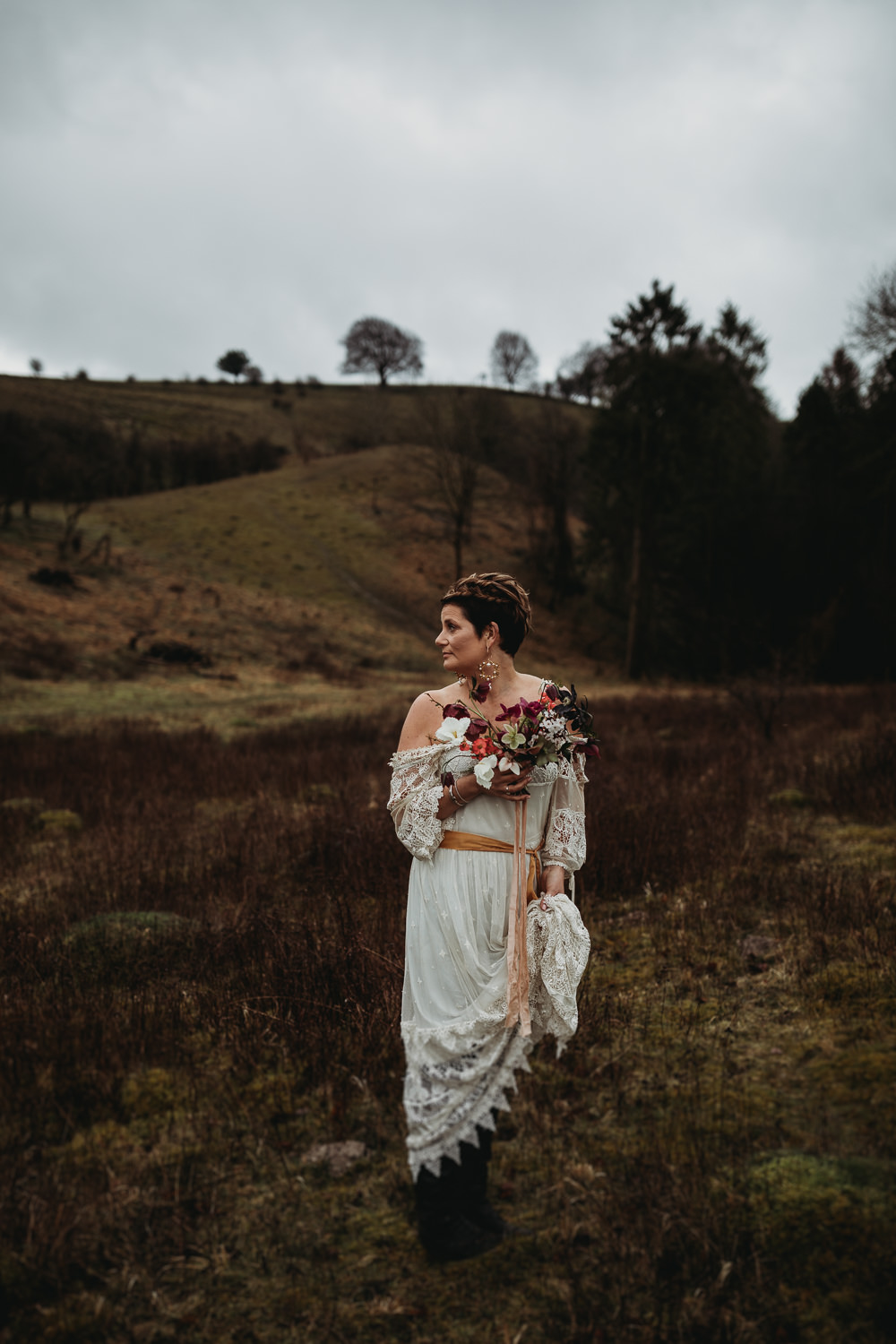 Vintage Dress Gown 1950s Bride Bridal Lace Boho Bohemian LGBTQ+ Elopement Thyme Lane Photography